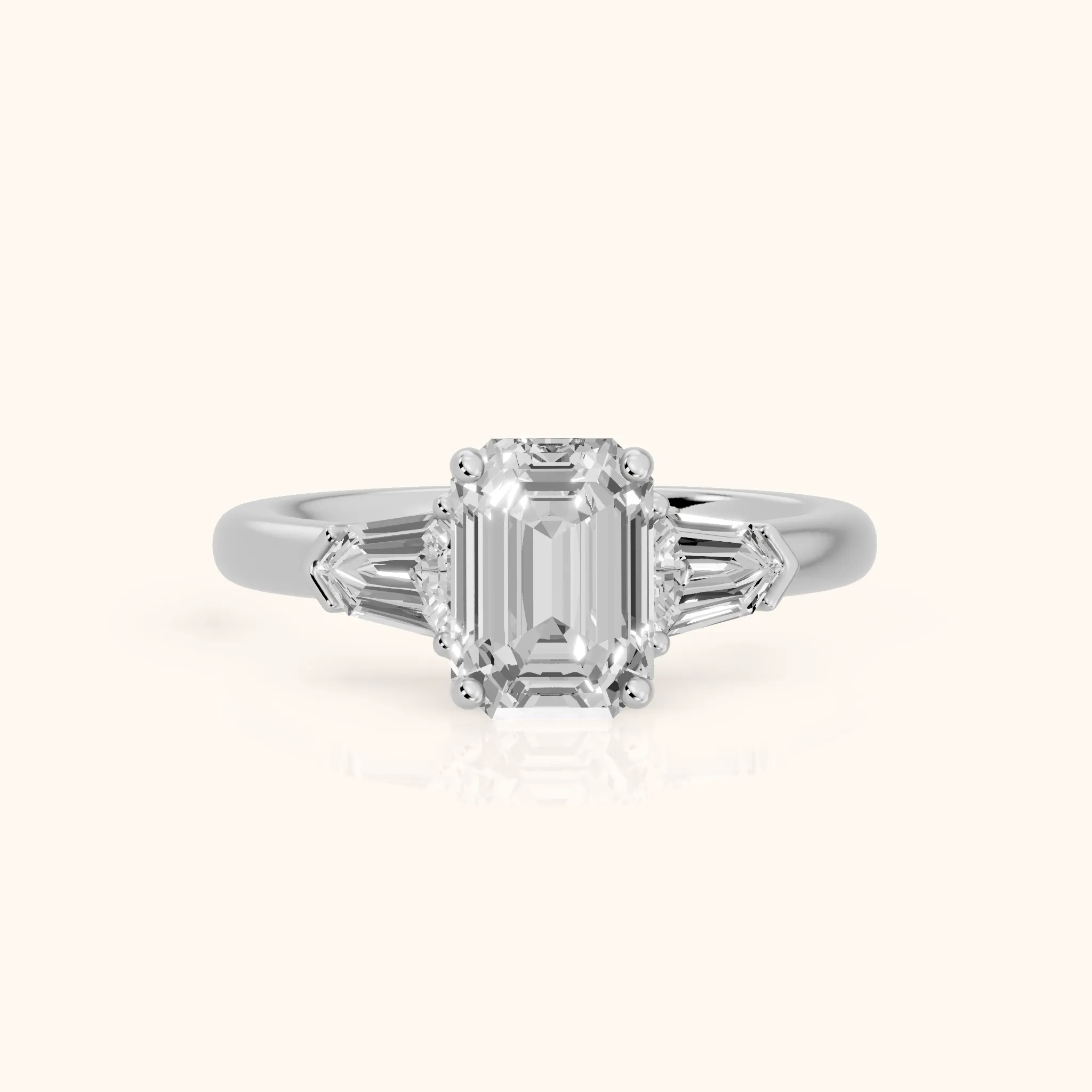 Dorothea Baguette Three-Stone Emerald Diamond Engagement Ring in Silver — view 1