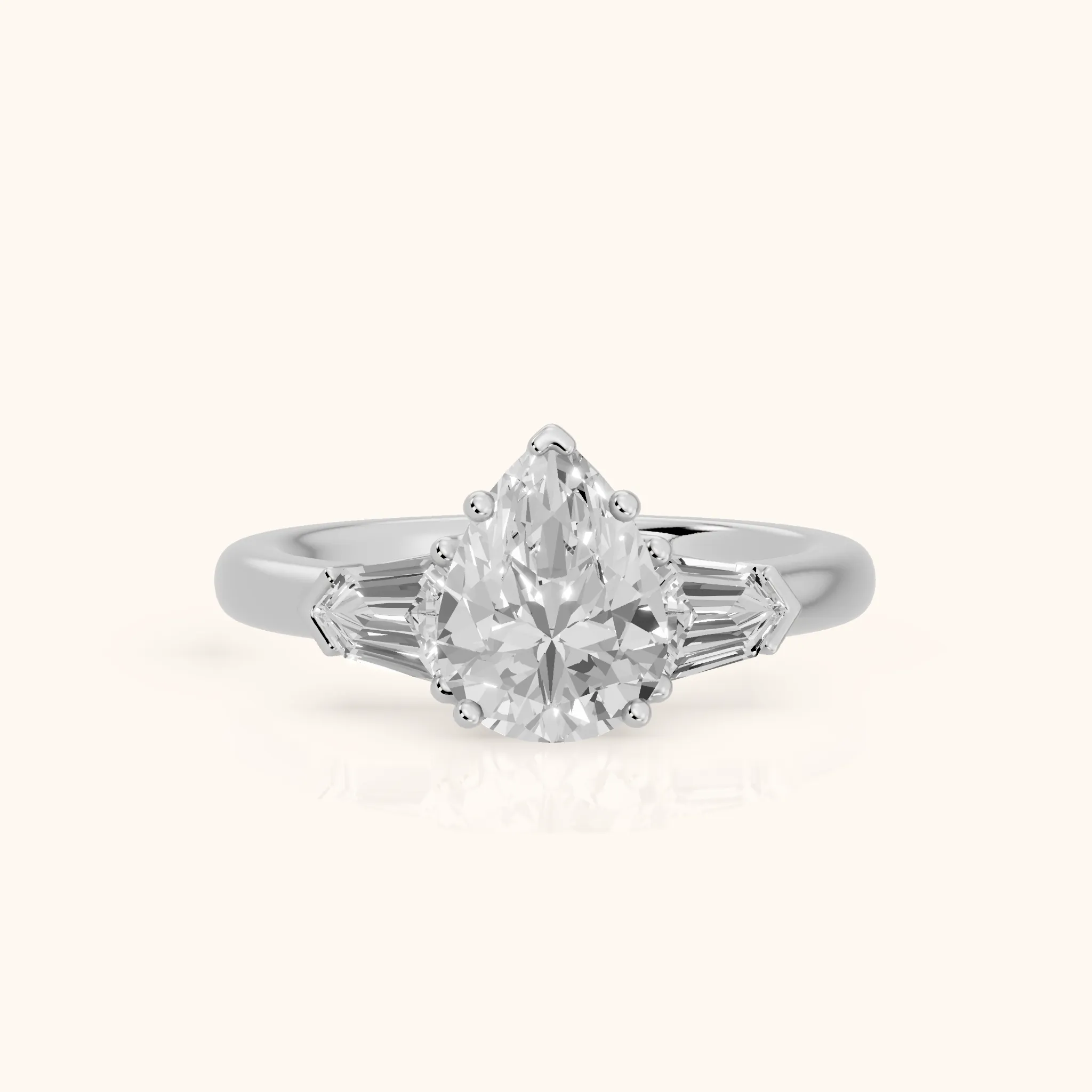 Dorothea Baguette Three-Stone Pear Diamond Engagement Ring in Silver — view 1