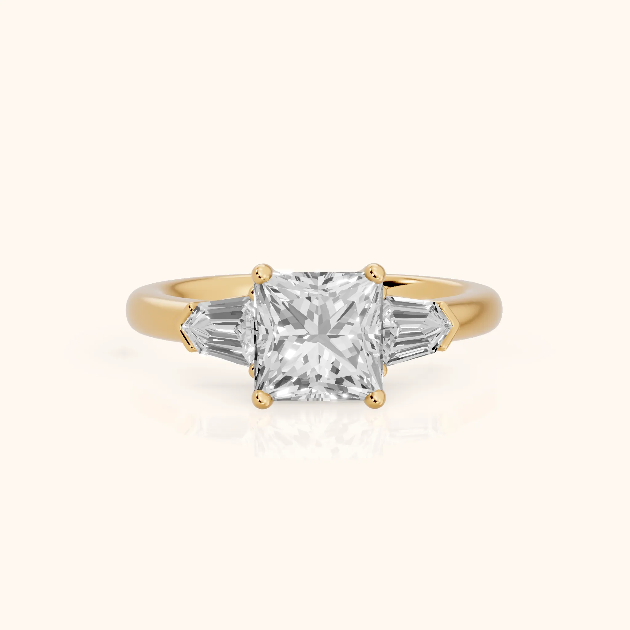Dorothea Baguette Three-Stone Princess Diamond Engagement Ring in Yellow Gold — view 1