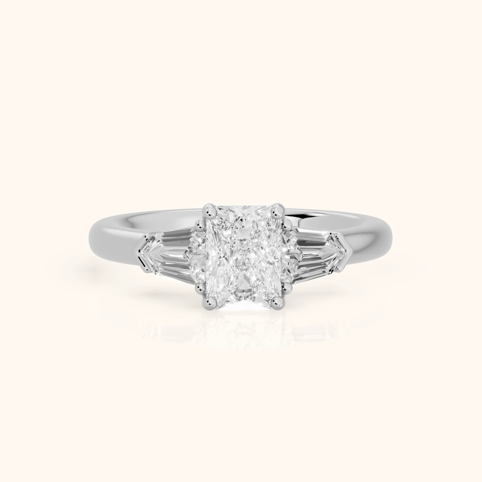 Dorothea Baguette Three-Stone Radiant Diamond Engagement Ring in White Gold — view 1