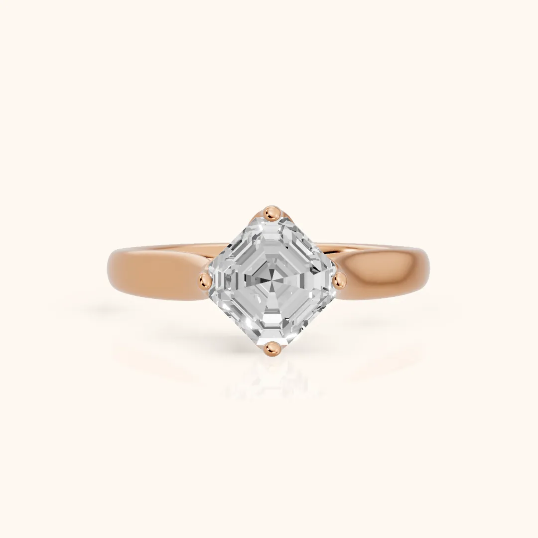 Edwina Crossover Solitaire Asscher Diamond Engagement Ring in Rose Gold — view 2