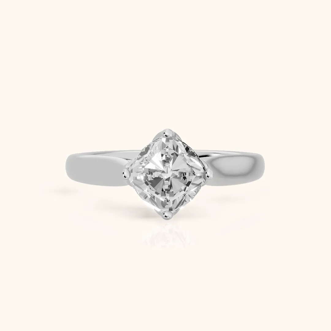 Edwina Crossover Solitaire Cushion Diamond Engagement Ring in Silver — view 2
