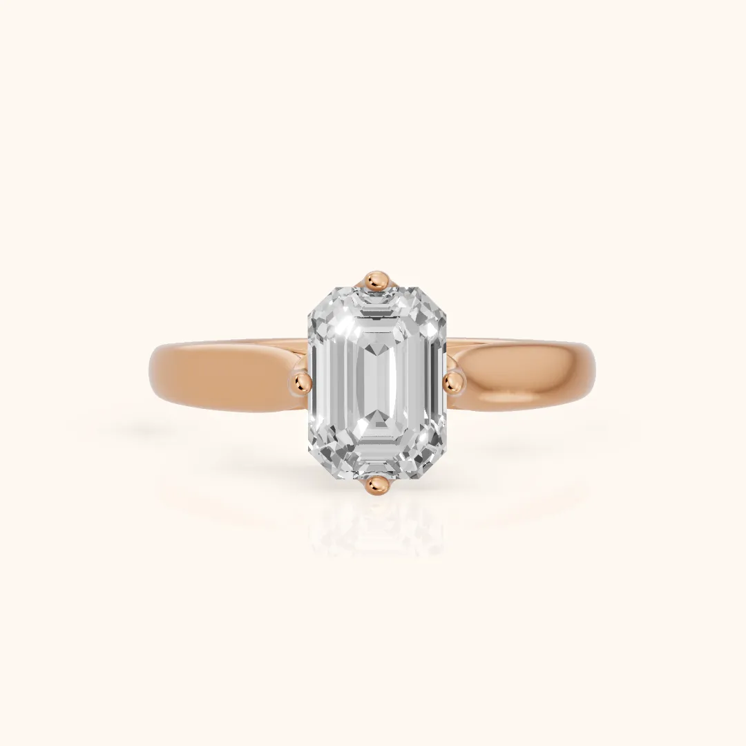 Edwina Crossover Solitaire Emerald Diamond Engagement Ring in Rose Gold — view 2