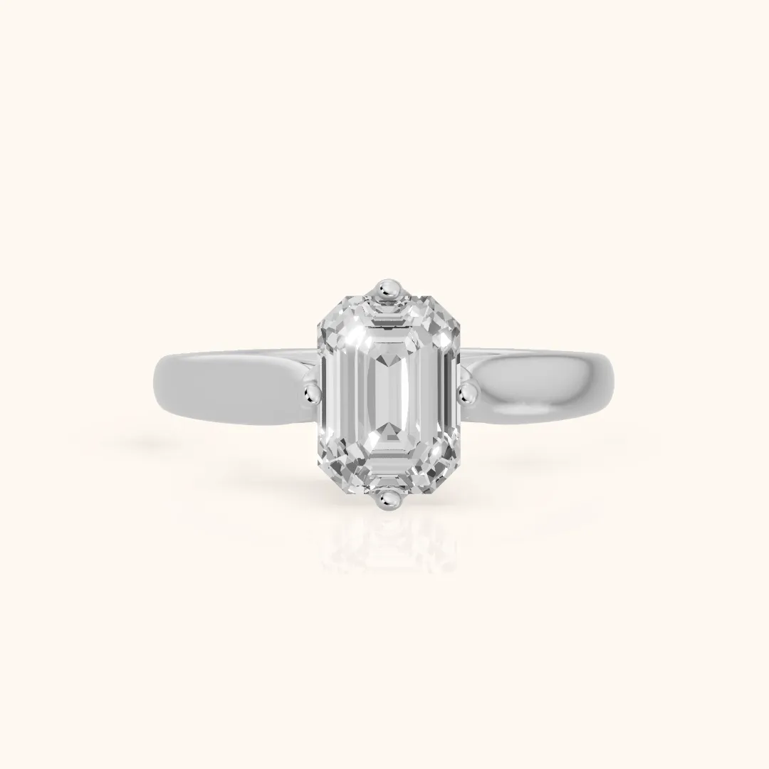 Edwina Crossover Solitaire Emerald Diamond Engagement Ring in Silver — view 2