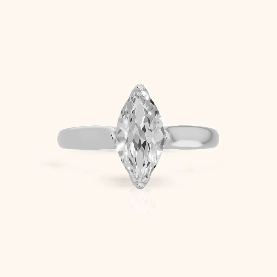 Edwina Crossover Solitaire Marquise Diamond Engagement Ring in Platinum — view 2