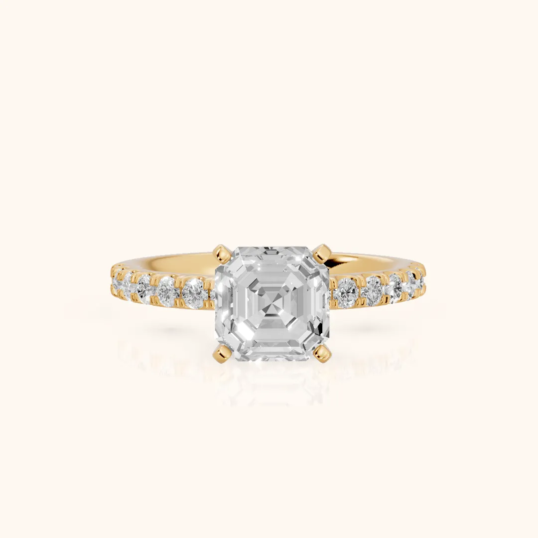 Elara Scalloped Pavé Asscher Diamond Engagement Ring in Yellow Gold — view 2
