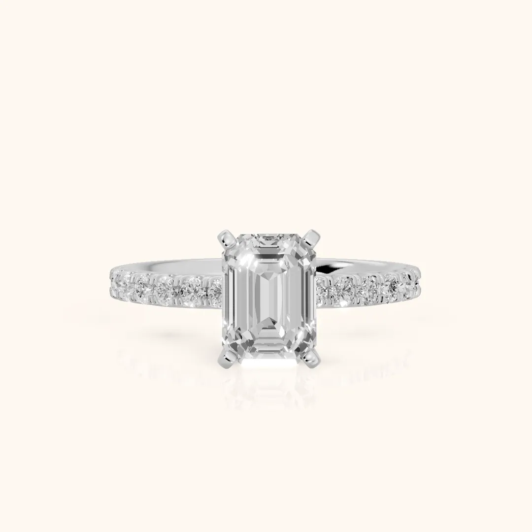 Elara Scalloped Pavé Emerald Diamond Engagement Ring in Silver — view 2