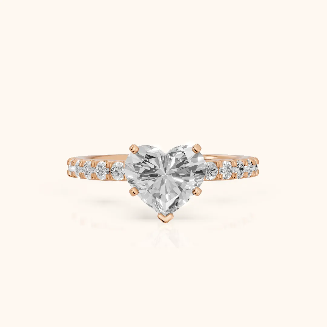Elara Scalloped Pavé Heart Diamond Engagement Ring in Rose Gold — view 2
