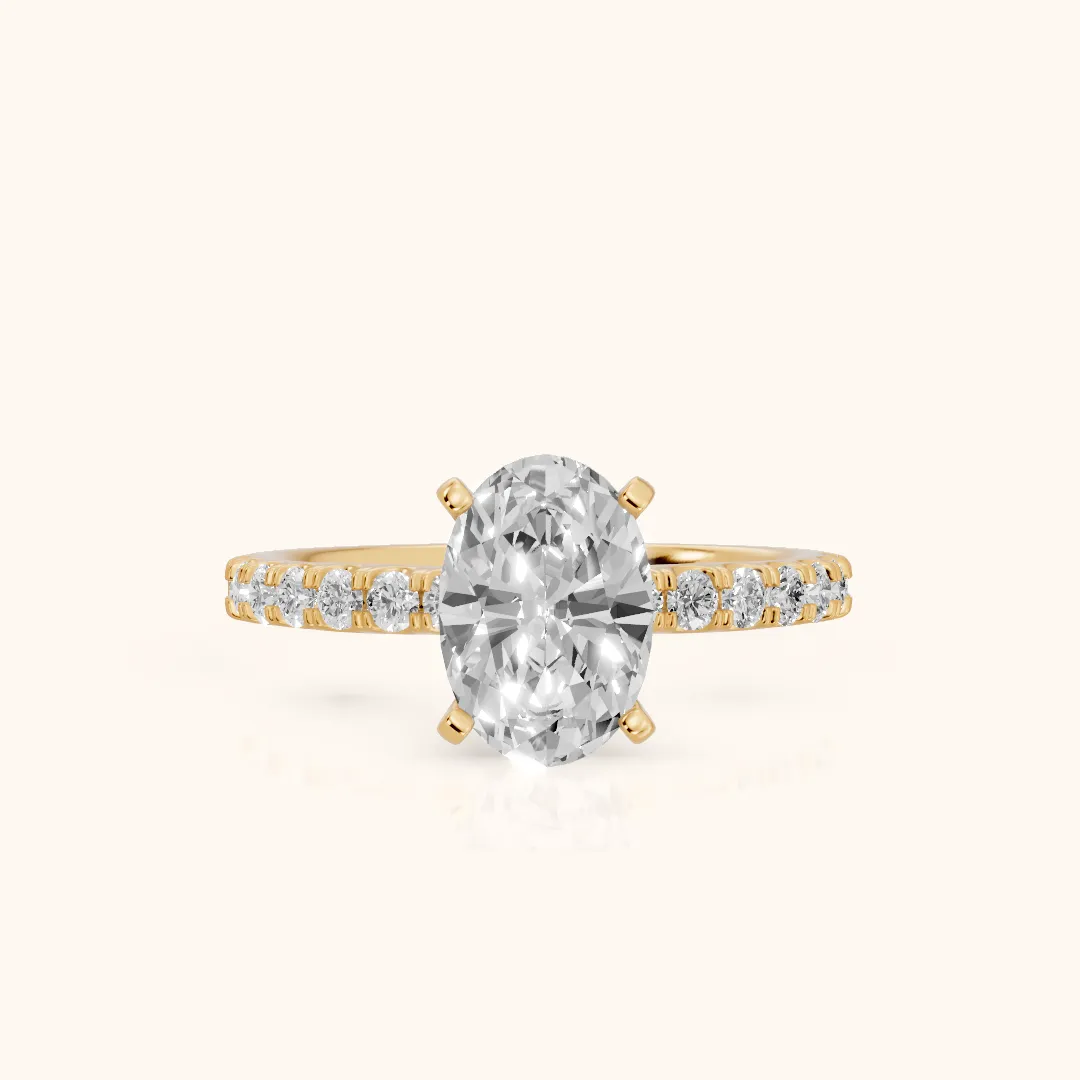 Elara Scalloped Pavé Oval Diamond Engagement Ring in Yellow Gold — view 2