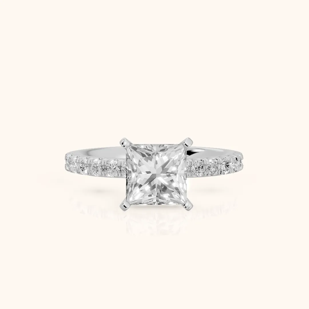 Elara Scalloped Pavé Princess Diamond Engagement Ring in Silver — view 2