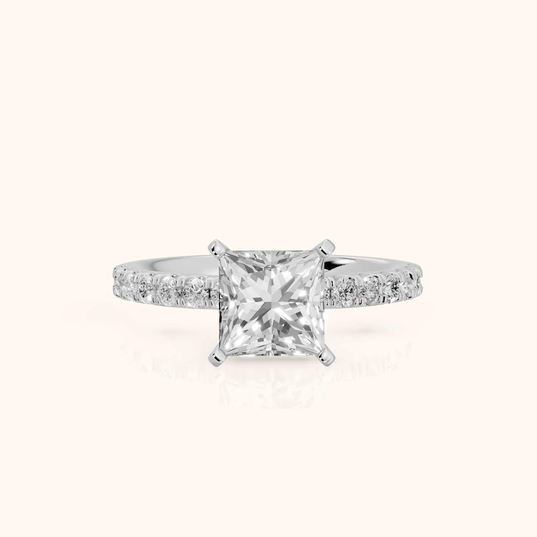 Elara Scalloped Pavé Princess Diamond Engagement Ring in Silver — view 1