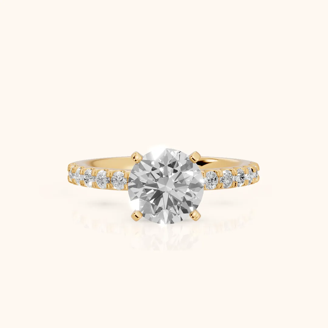 Elara Scalloped Pavé Round Diamond Engagement Ring in Yellow Gold — view 2