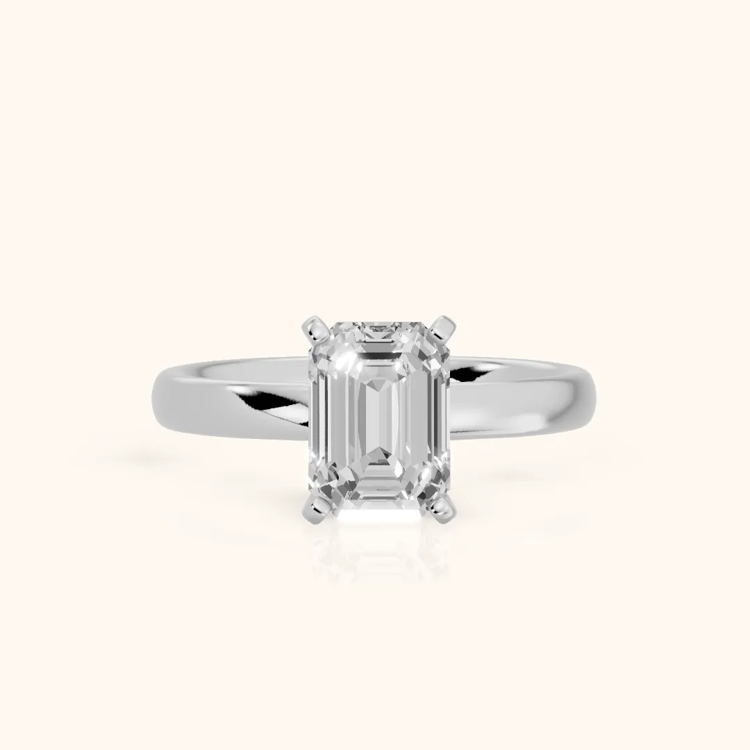 Elspeth Solitaire Emerald Diamond Engagement Ring in Silver — view 2