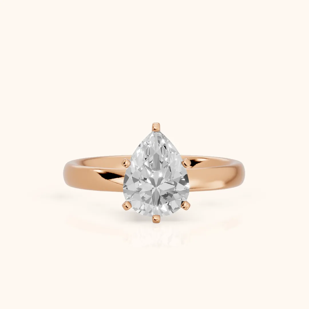 Elspeth Solitaire Pear Diamond Engagement Ring in Rose Gold — view 2