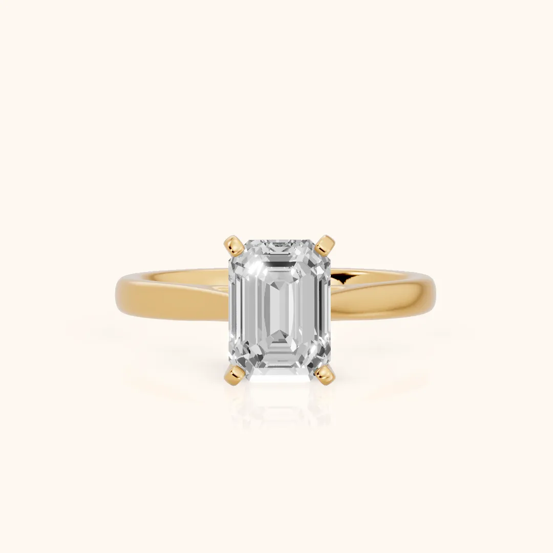 Enid Solitaire Cathedral Emerald Diamond Engagement Ring in Yellow Gold — view 2