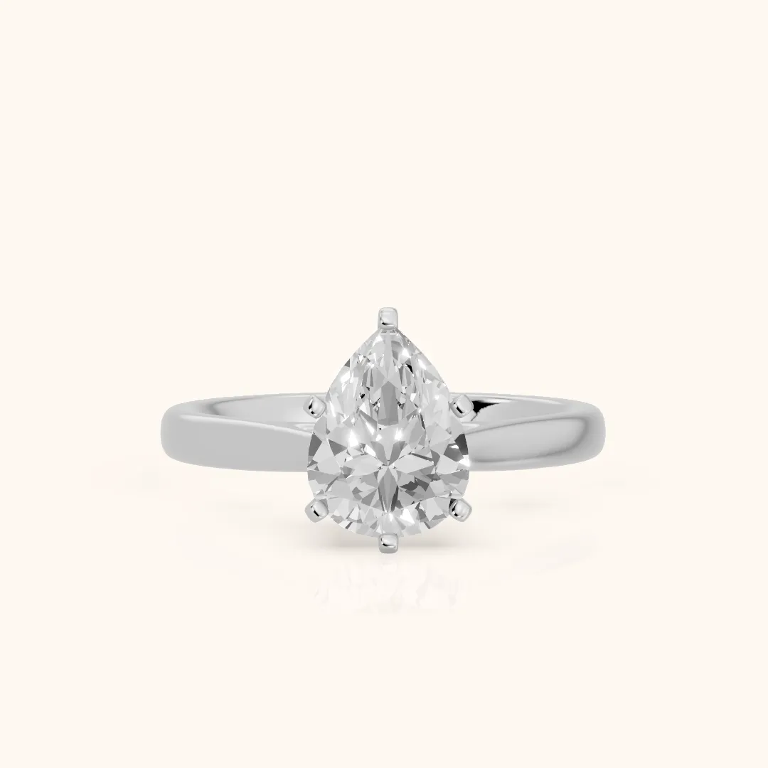 Enid Solitaire Cathedral Pear Diamond Engagement Ring in Silver — view 2