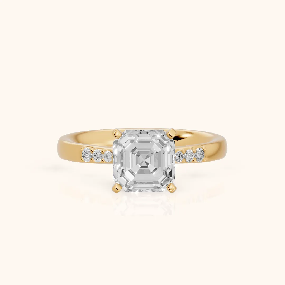 Eugenie Flush-Set Asscher Diamond Engagement Ring in Yellow Gold — view 2