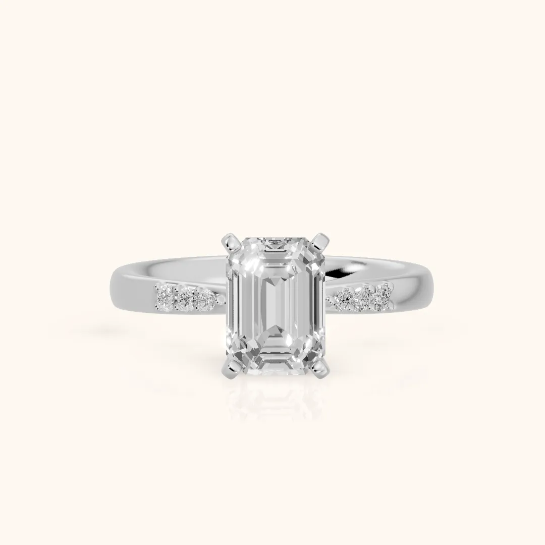 Eugenie Flush-Set Emerald Diamond Engagement Ring in Silver — view 2