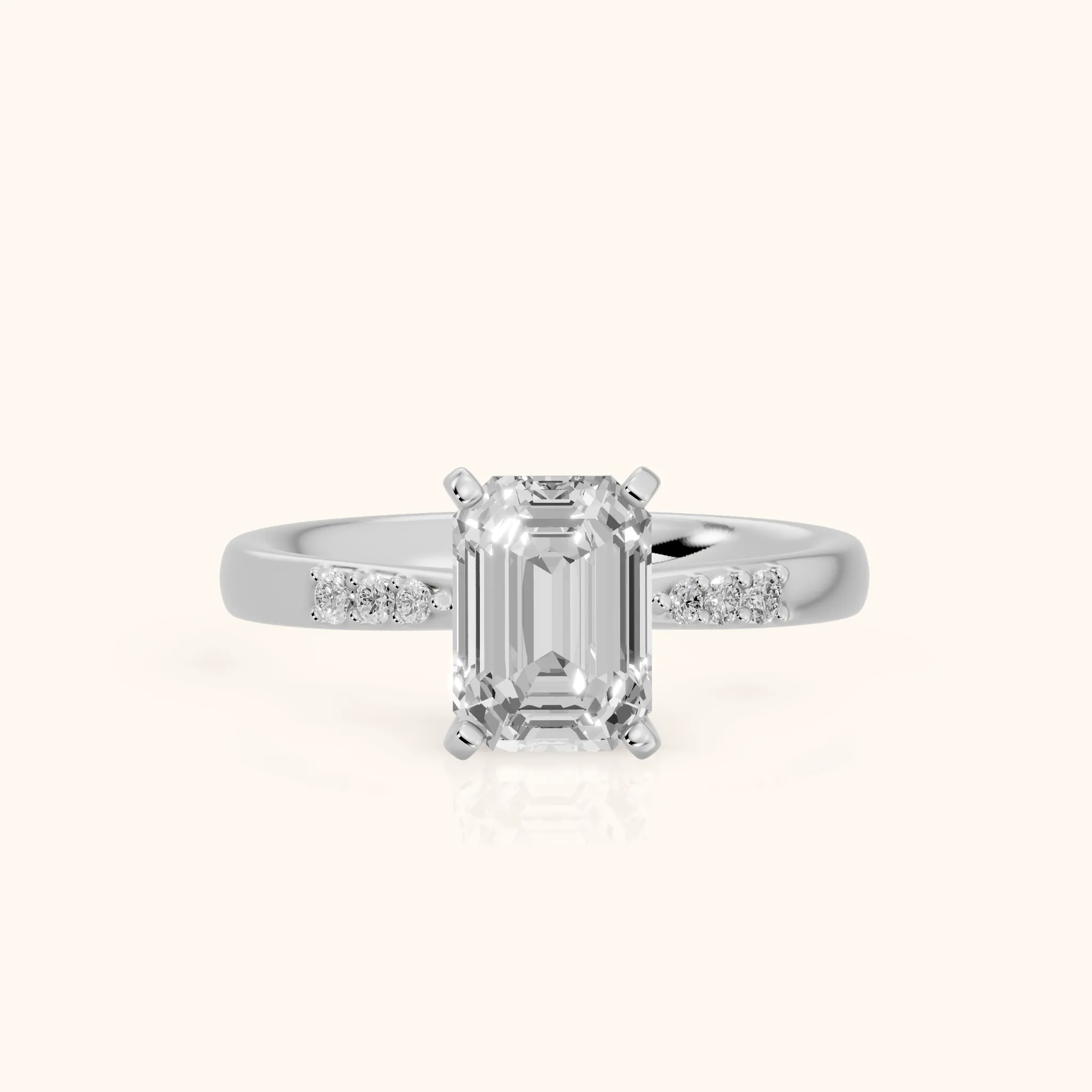 Eugenie Flush-Set Emerald Diamond Engagement Ring in Silver — view 1