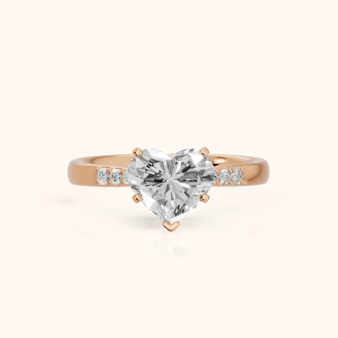 Eugenie Flush-Set Heart Diamond Engagement Ring in Rose Gold — view 2
