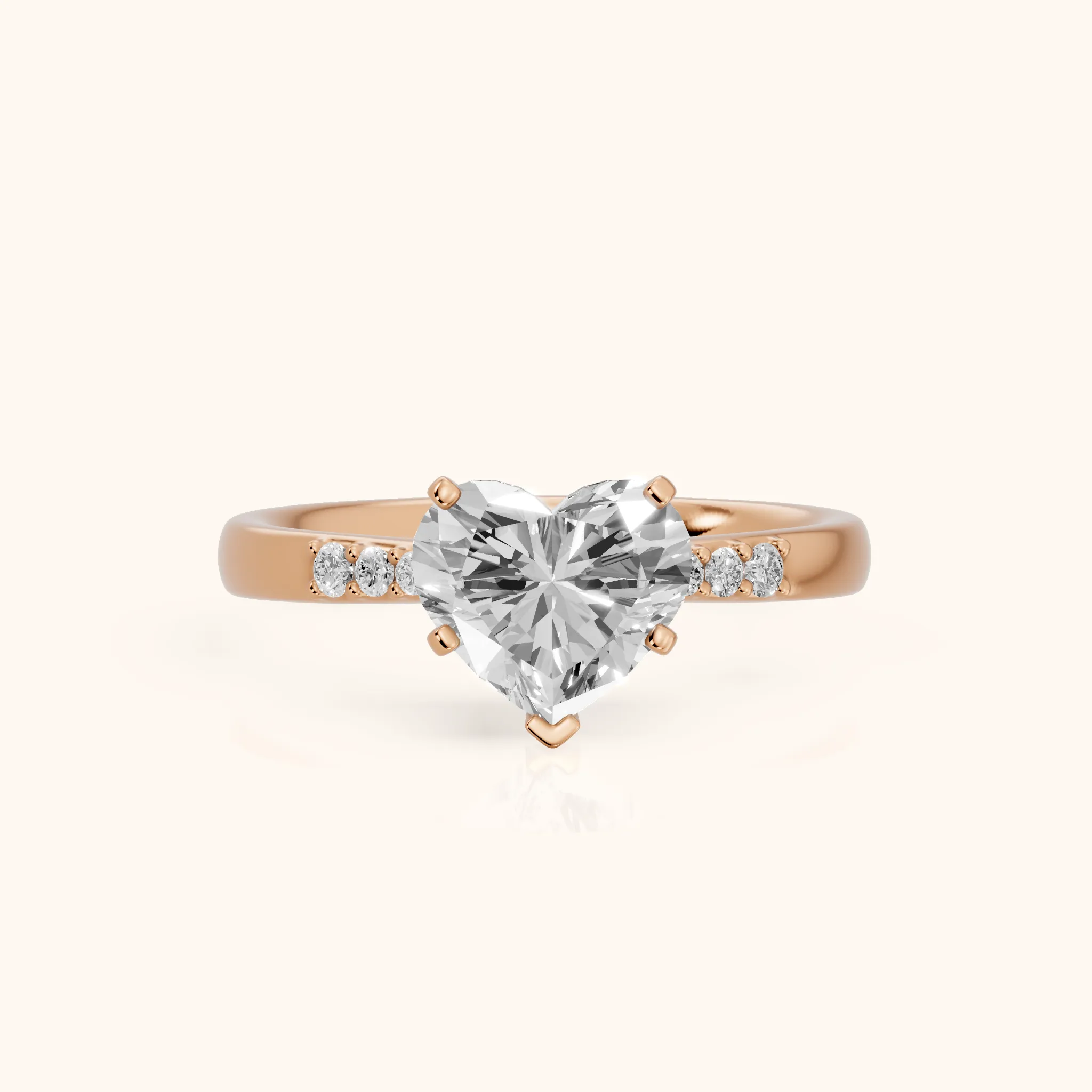 Eugenie Flush-Set Heart Diamond Engagement Ring in Rose Gold — view 1