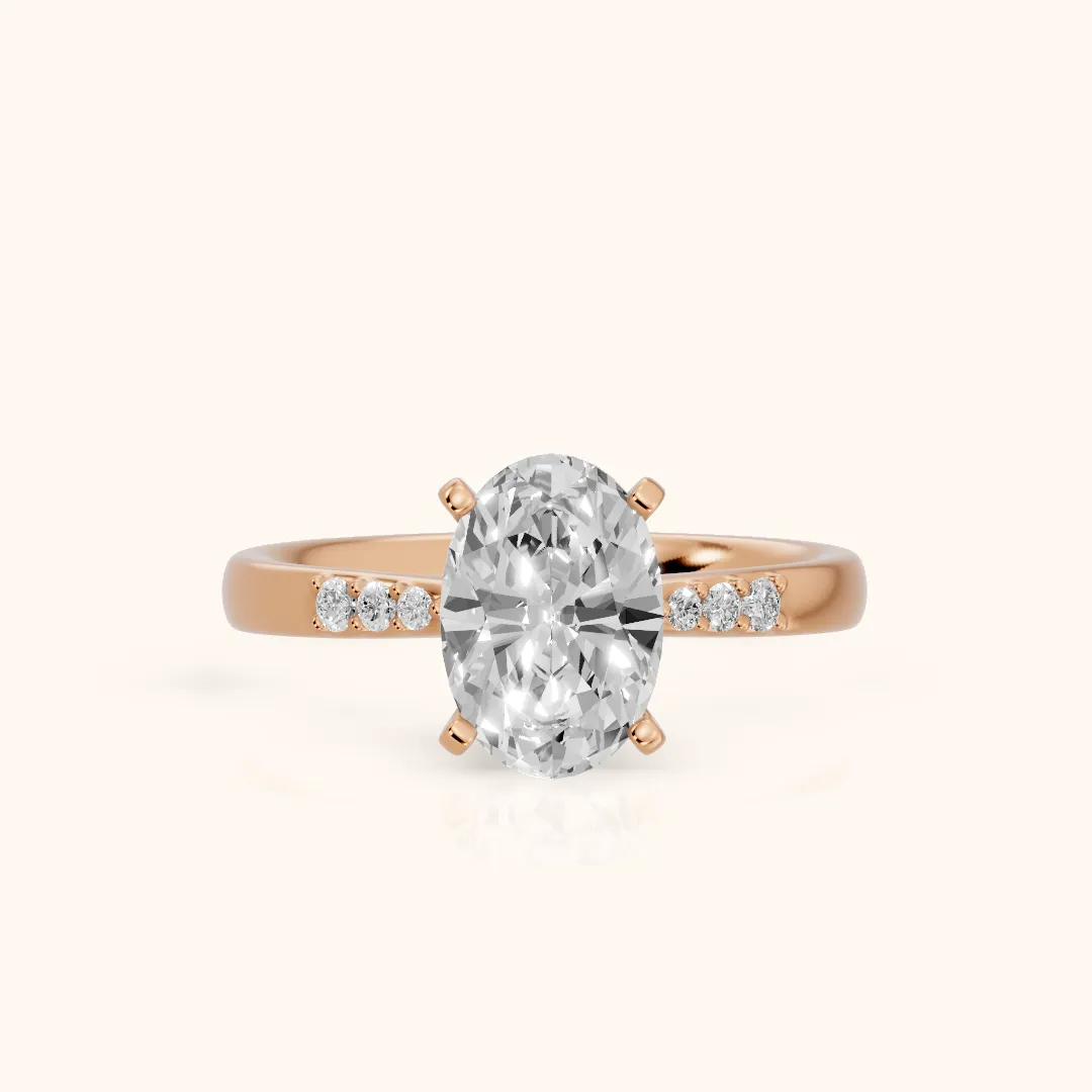Eugenie Flush-Set Oval Diamond Engagement Ring in Rose Gold — view 2