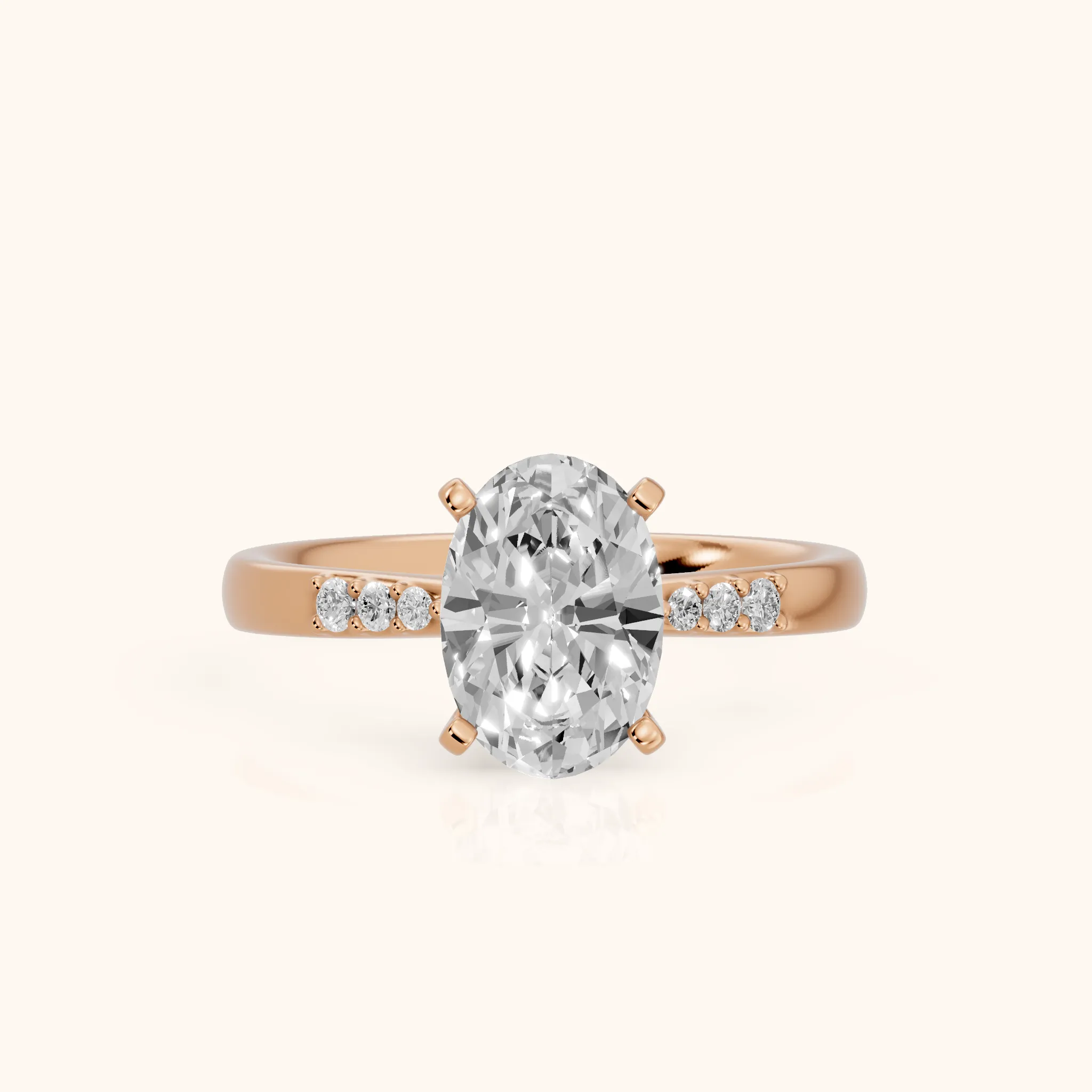Eugenie Flush-Set Oval Diamond Engagement Ring in Rose Gold — view 1
