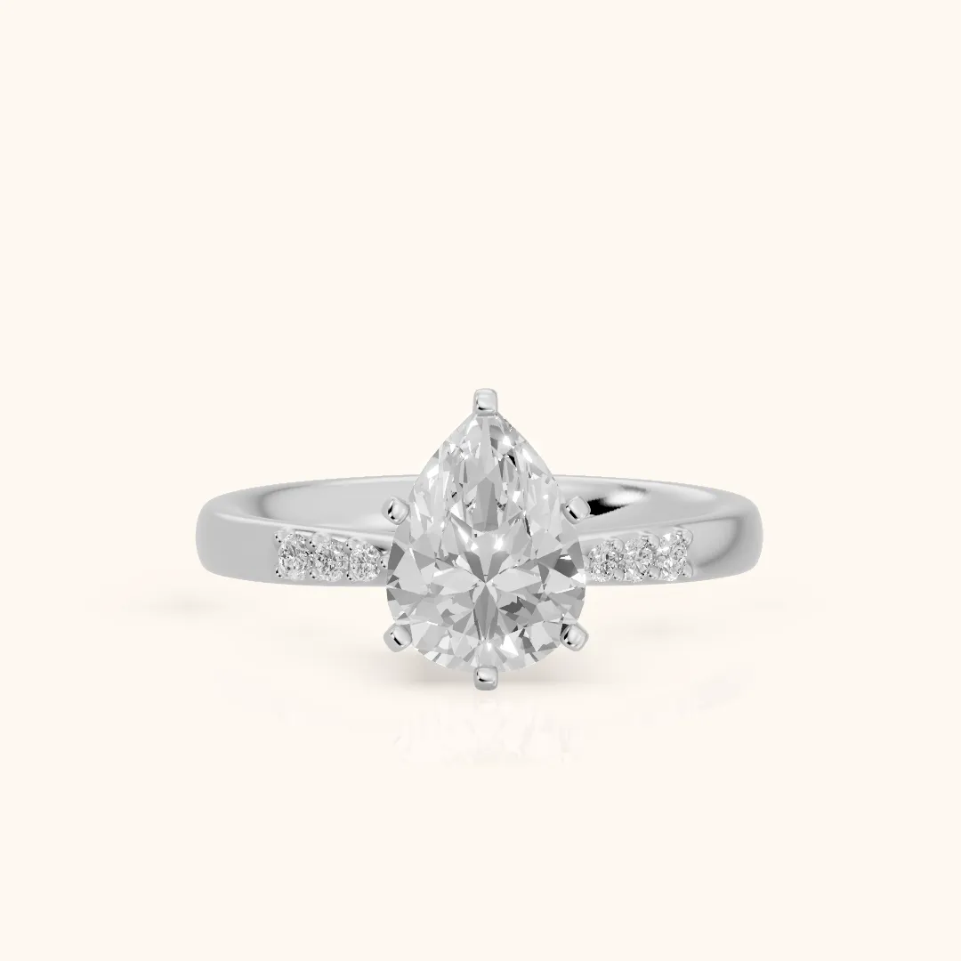 Eugenie Flush-Set Pear Diamond Engagement Ring in White Gold — view 2