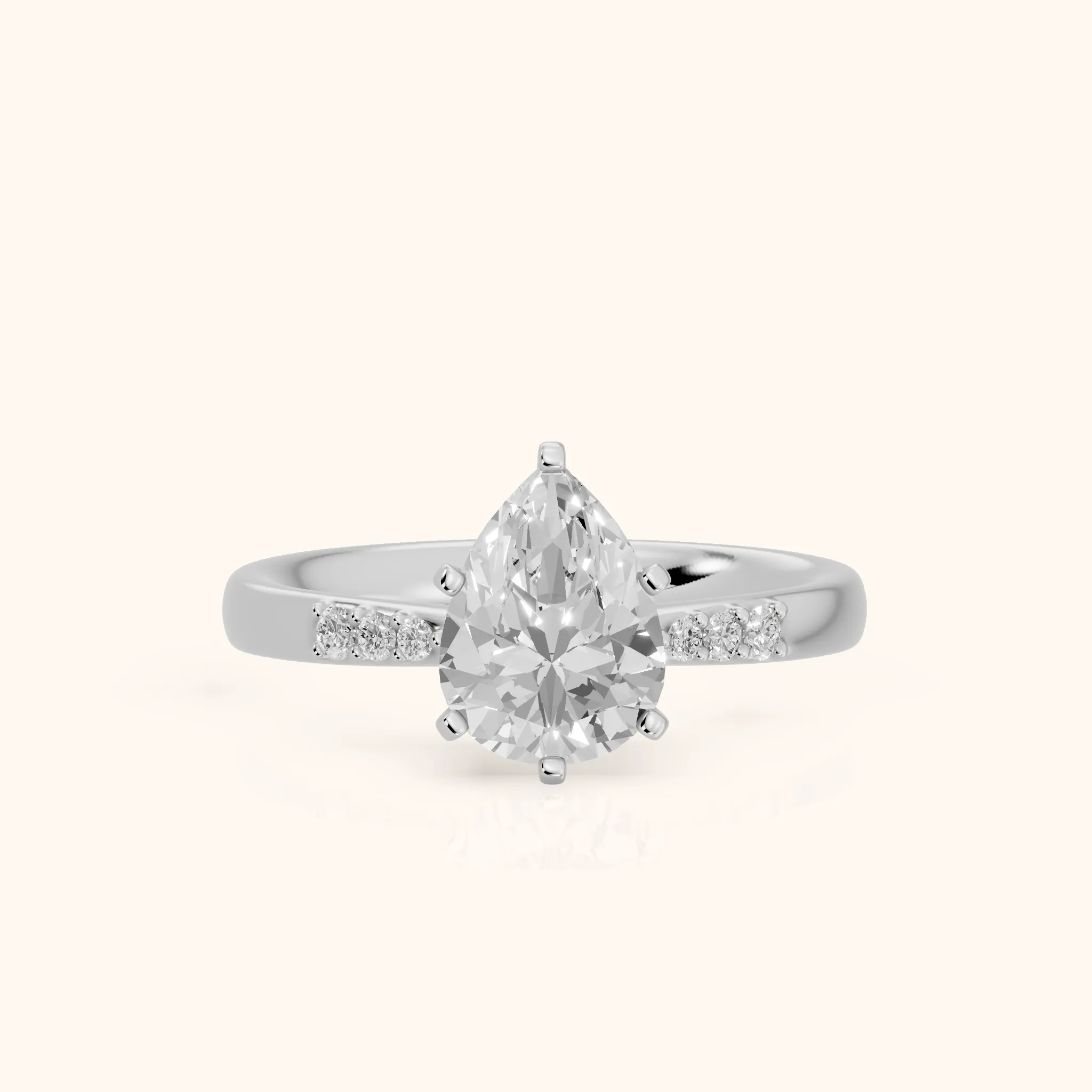Eugenie Flush-Set Pear Diamond Engagement Ring in White Gold — view 1