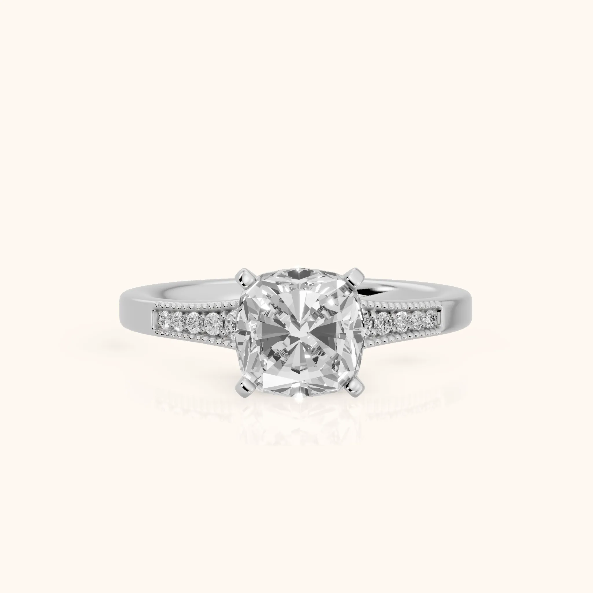 Fenella Milgrain Pavé Cushion Diamond Engagement Ring in Silver — view 1