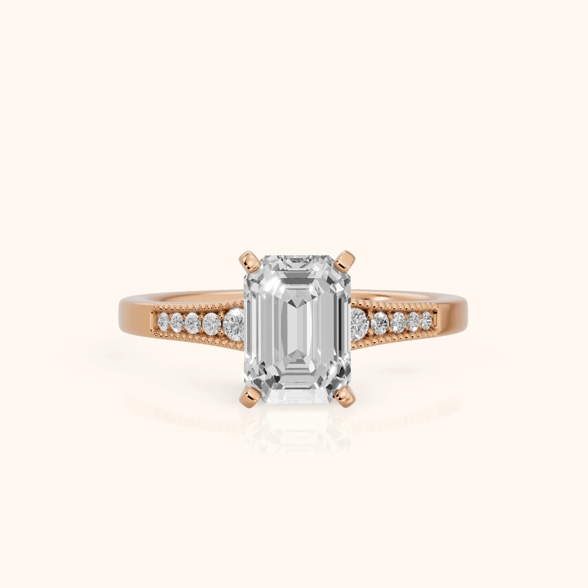 Fenella Milgrain Pavé Emerald Diamond Engagement Ring in Rose Gold — view 1