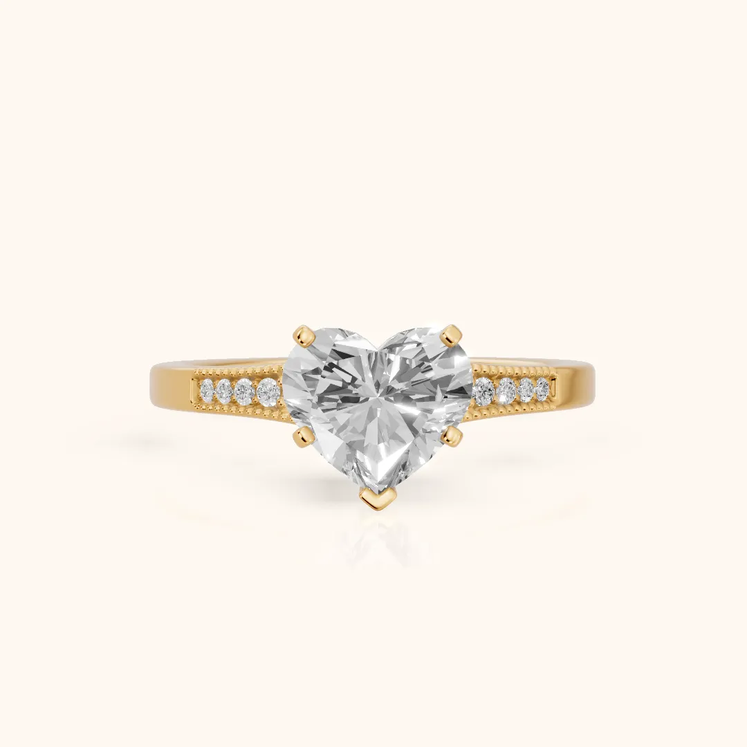 Fenella Milgrain Pavé Heart Diamond Engagement Ring in Yellow Gold — view 2