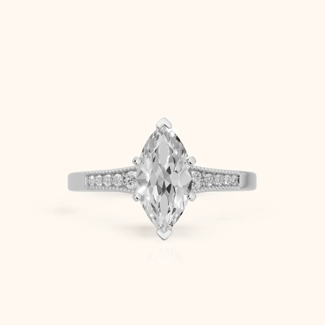 Fenella Milgrain Pavé Marquise Diamond Engagement Ring in Silver — view 2