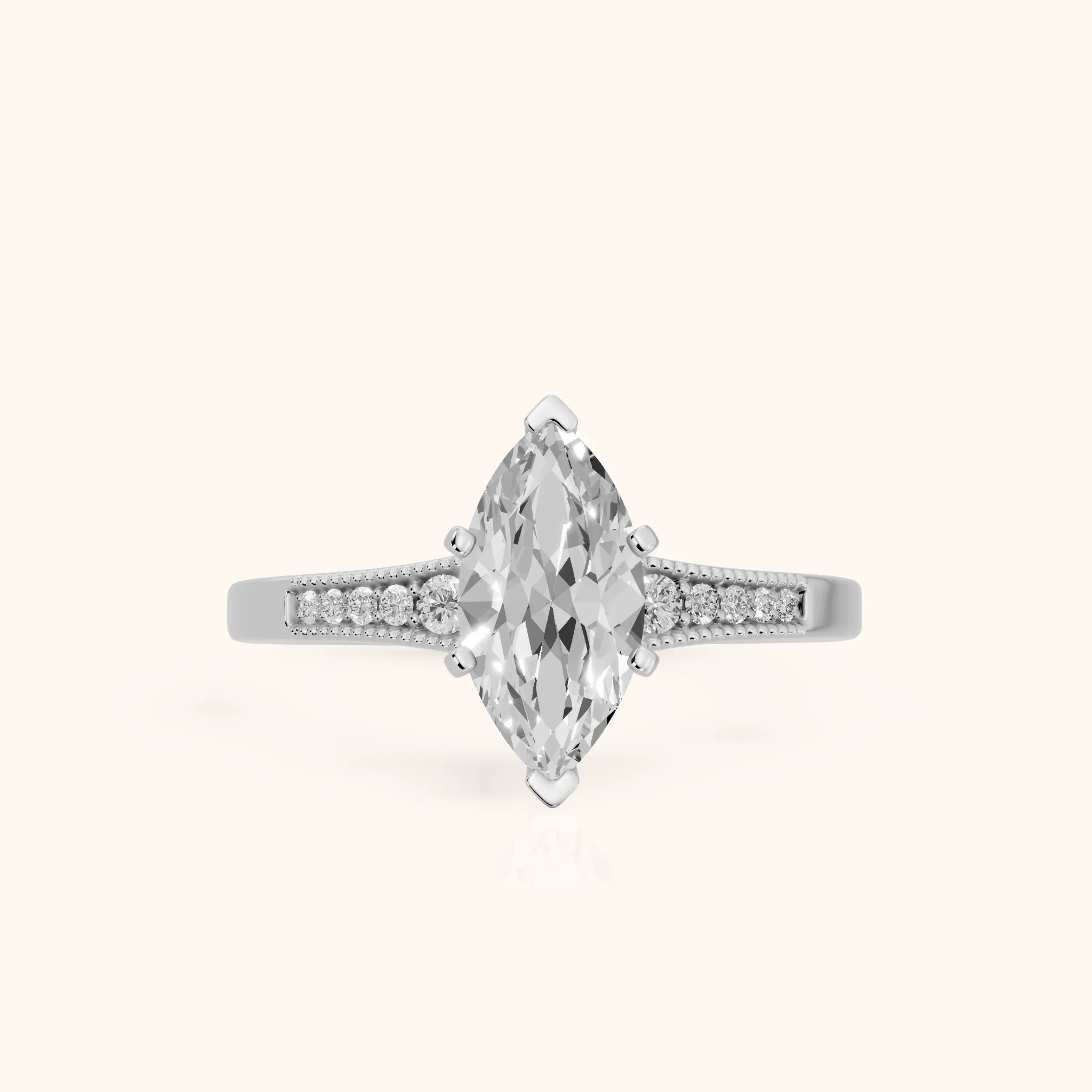 Fenella Milgrain Pavé Marquise Diamond Engagement Ring in Silver — view 1