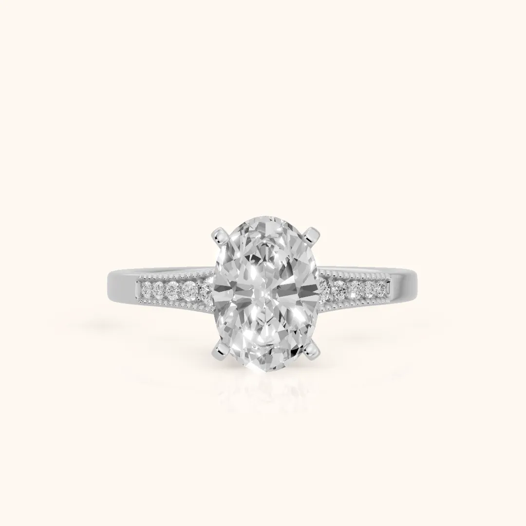 Fenella Milgrain Pavé Oval Diamond Engagement Ring in Platinum — view 2