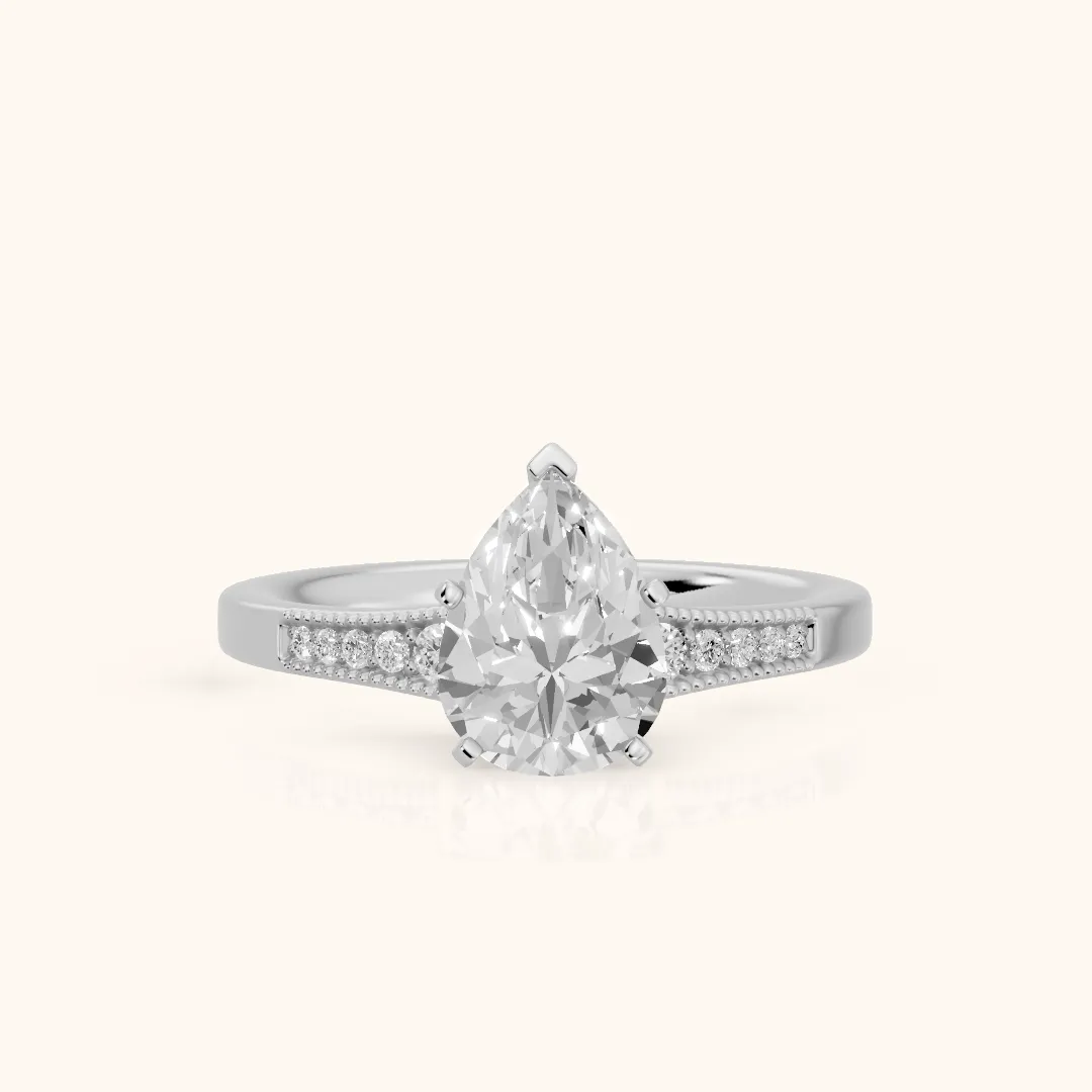 Fenella Milgrain Pavé Pear Diamond Engagement Ring in Silver — view 2