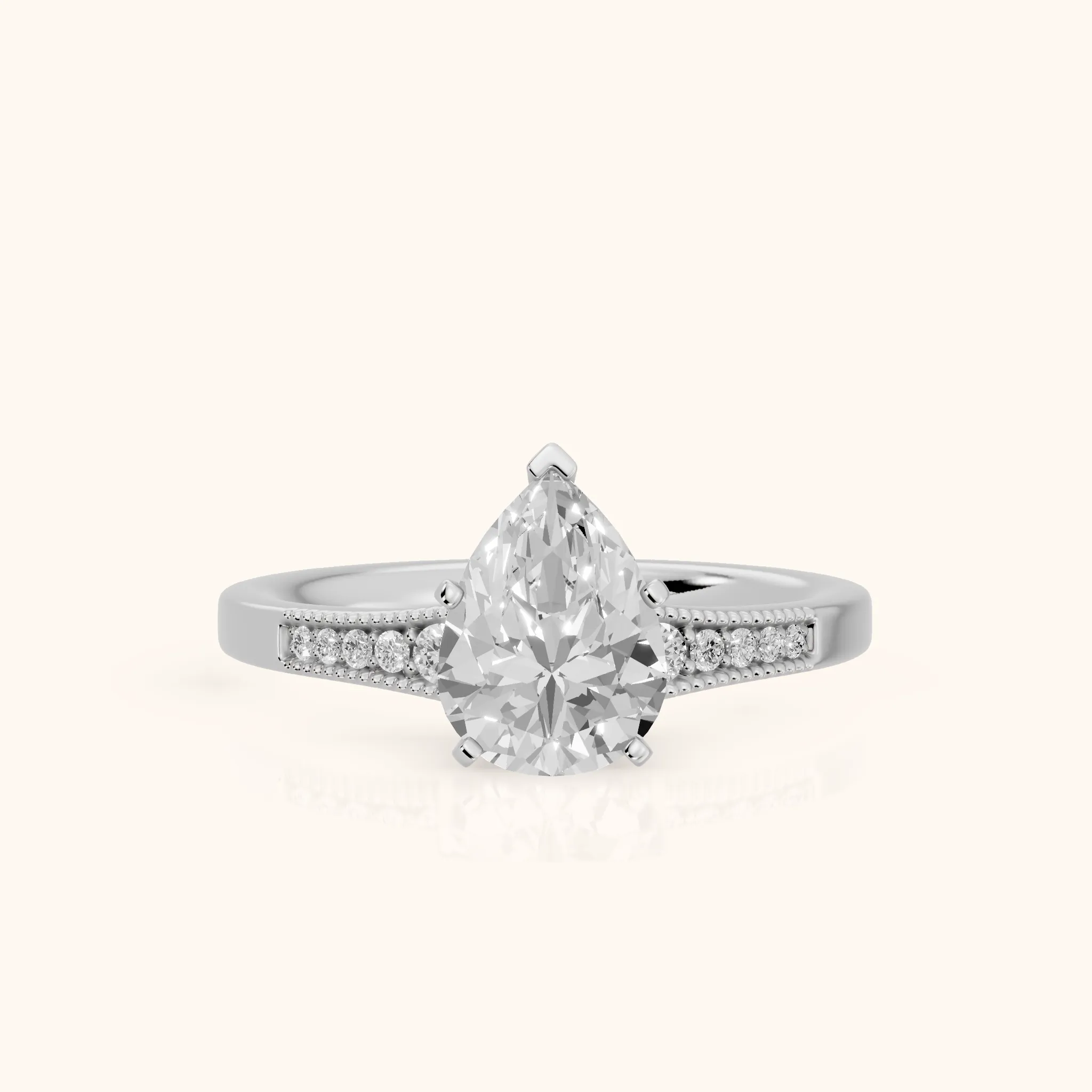 Fenella Milgrain Pavé Pear Diamond Engagement Ring in Silver — view 1