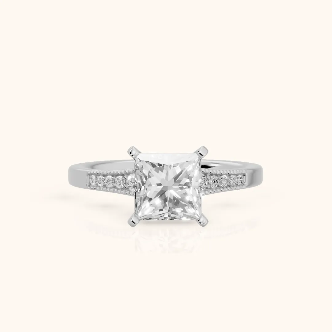 Fenella Milgrain Pavé Princess Diamond Engagement Ring in Platinum — view 2