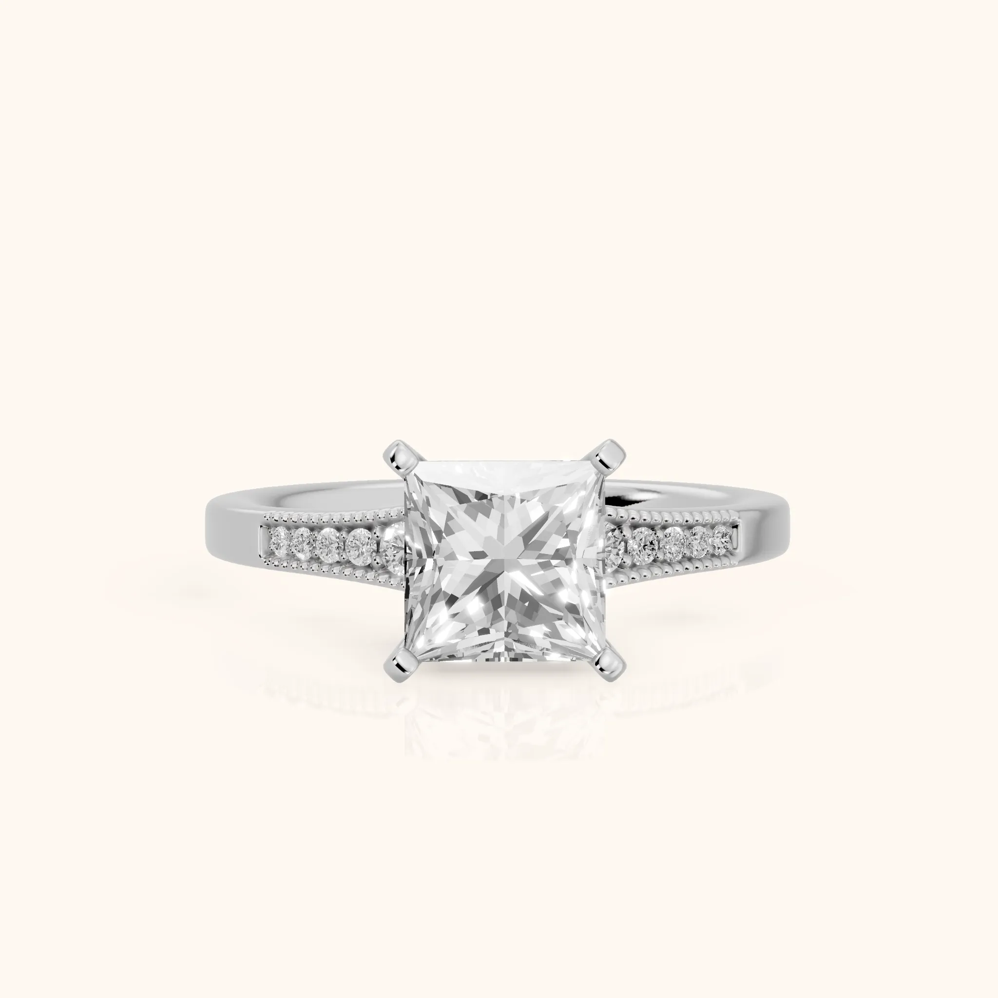 Fenella Milgrain Pavé Princess Diamond Engagement Ring in Platinum — view 1