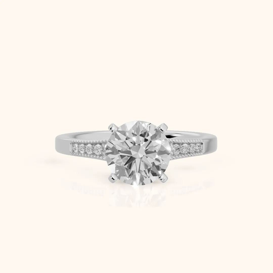 Fenella Milgrain Pavé Round Diamond Engagement Ring in Silver — view 2