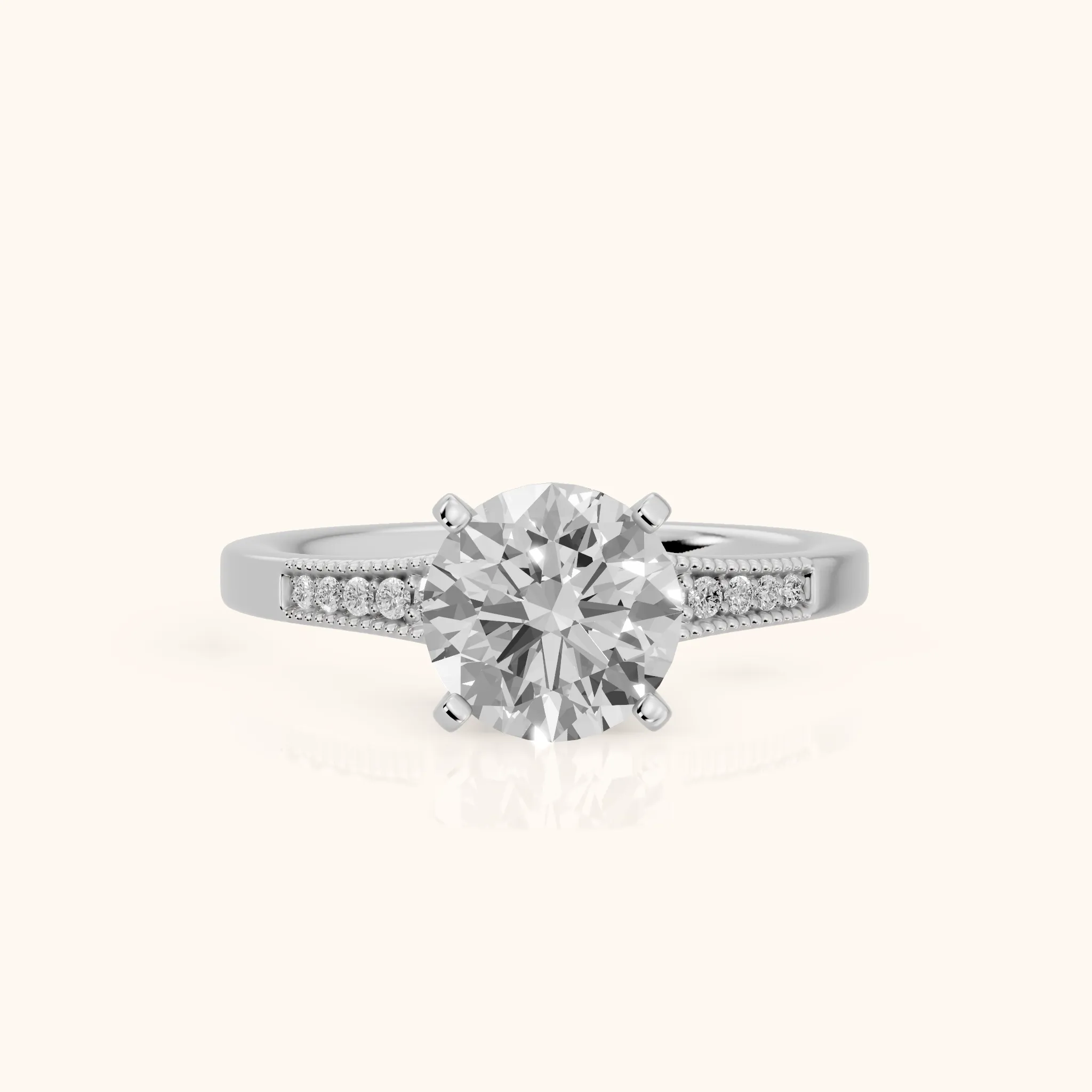 Fenella Milgrain Pavé Round Diamond Engagement Ring in Silver — view 1