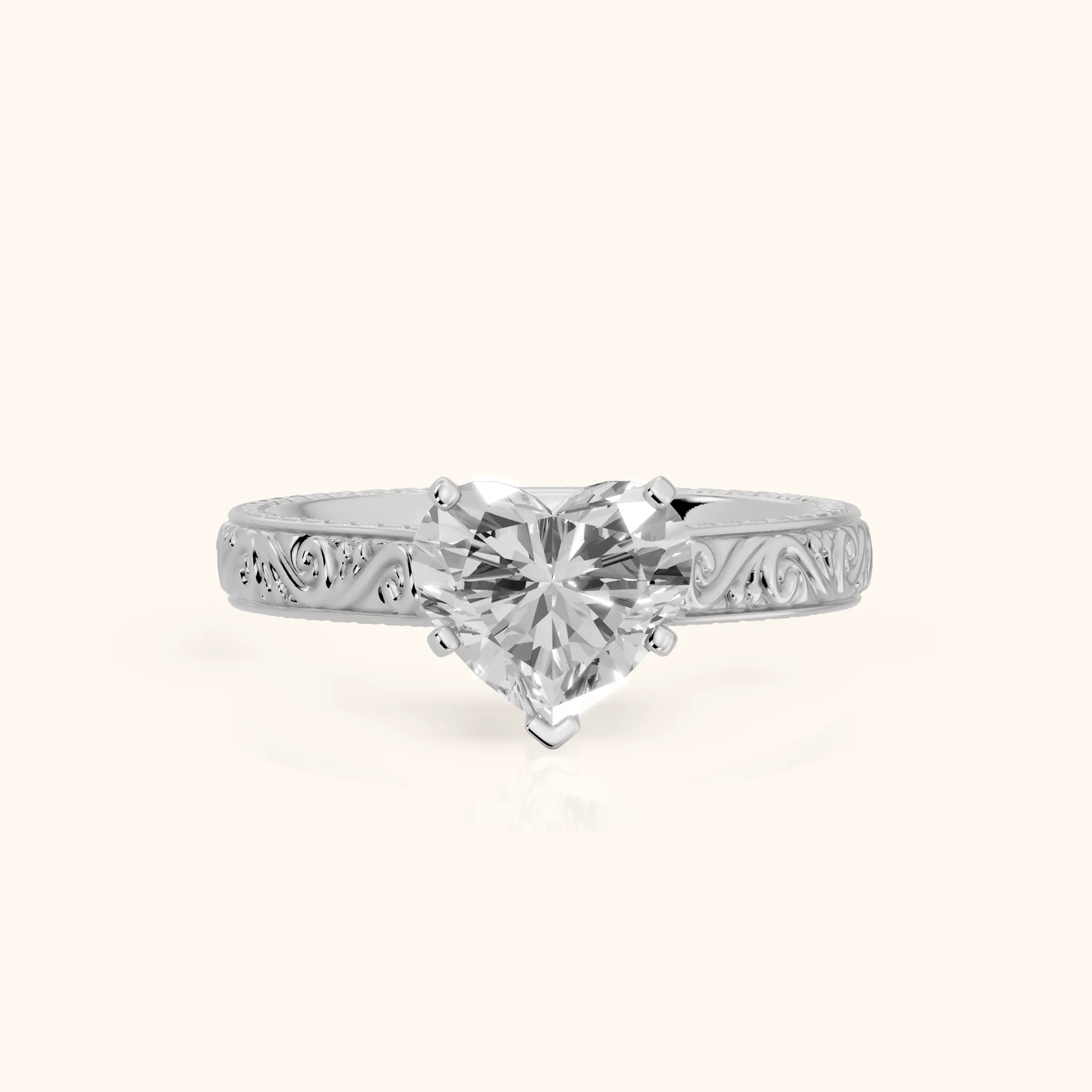 Fia Vintage Engraved Heart Diamond Engagement Ring in Silver — view 1