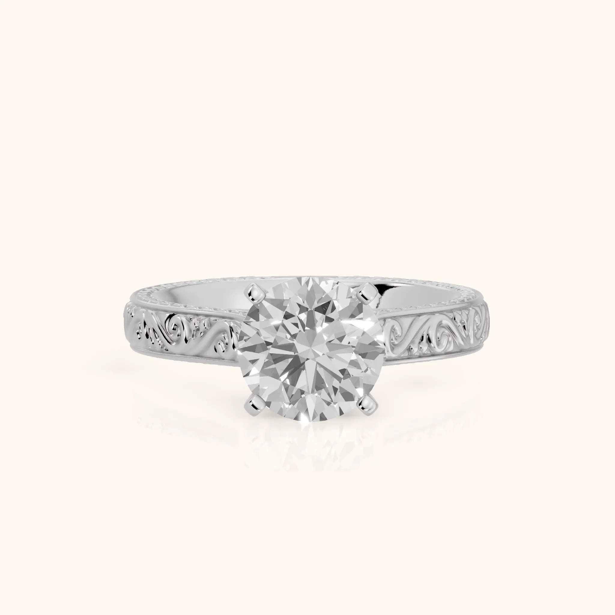 Fia Vintage Engraved Round Diamond Engagement Ring in Platinum — view 1