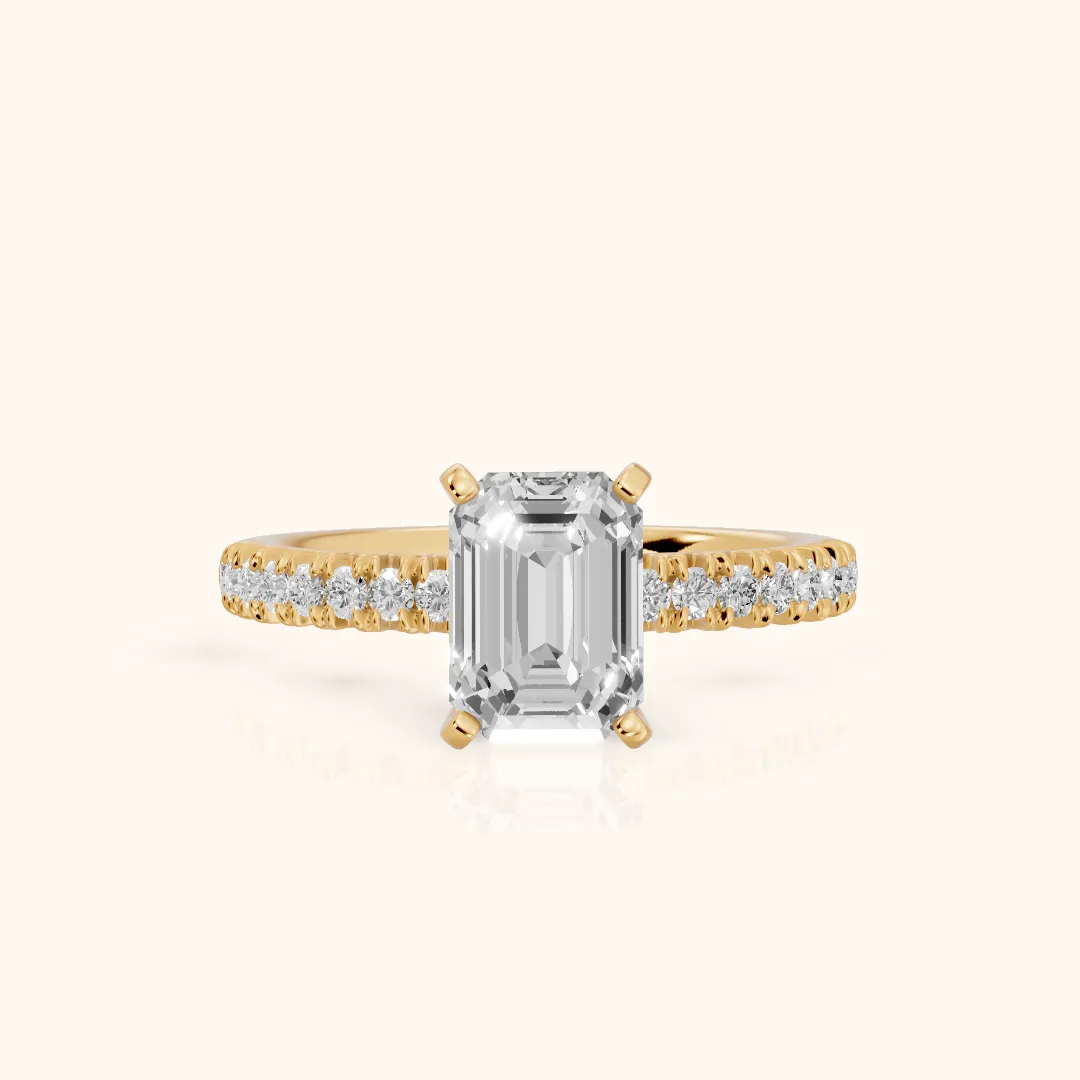 Iona French Pavé Emerald Diamond Engagement Ring in Yellow Gold — view 2