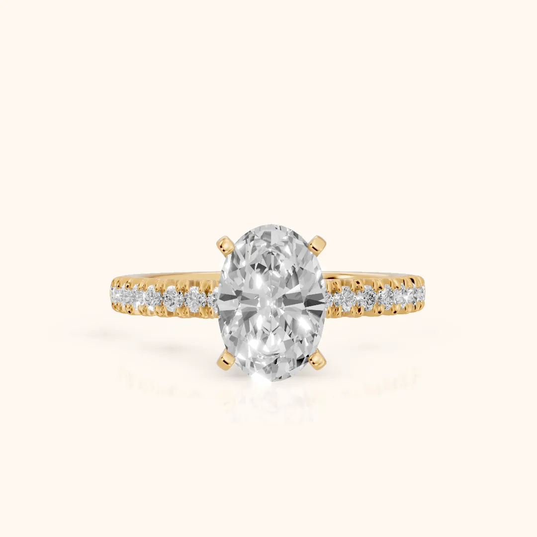 Iona French Pavé Oval Diamond Engagement Ring in Yellow Gold — view 2