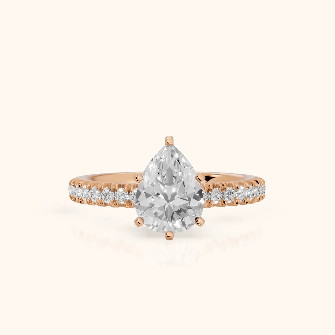Iona French Pavé Pear Diamond Engagement Ring in Rose Gold — view 2