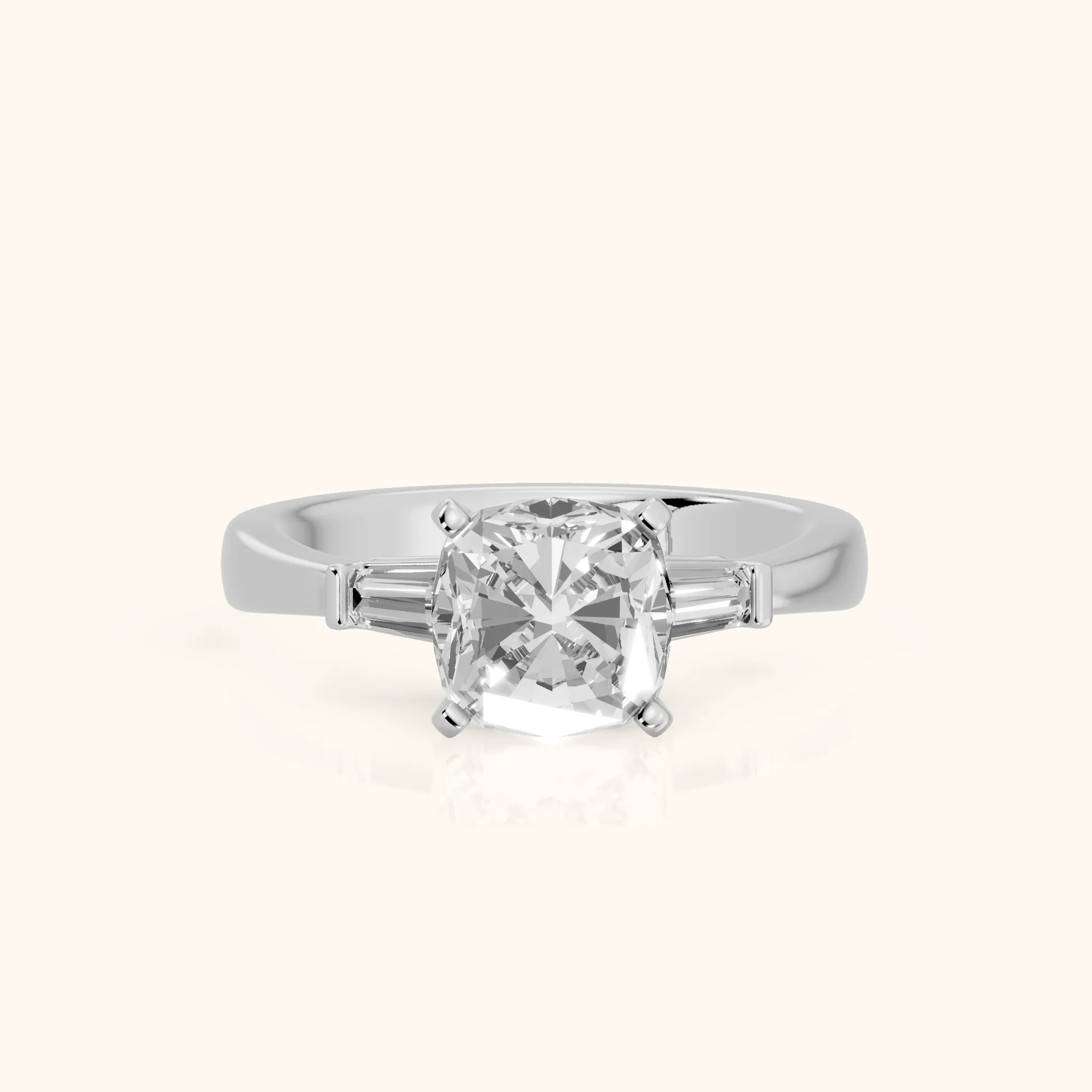 Jacinta Baguette Three-Stone Cushion Diamond Engagement Ring in Silver — view 1