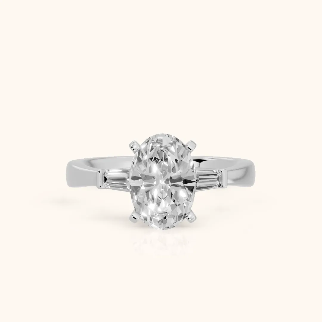 Jacinta Baguette Three-Stone Oval Diamond Engagement Ring in Silver — view 2