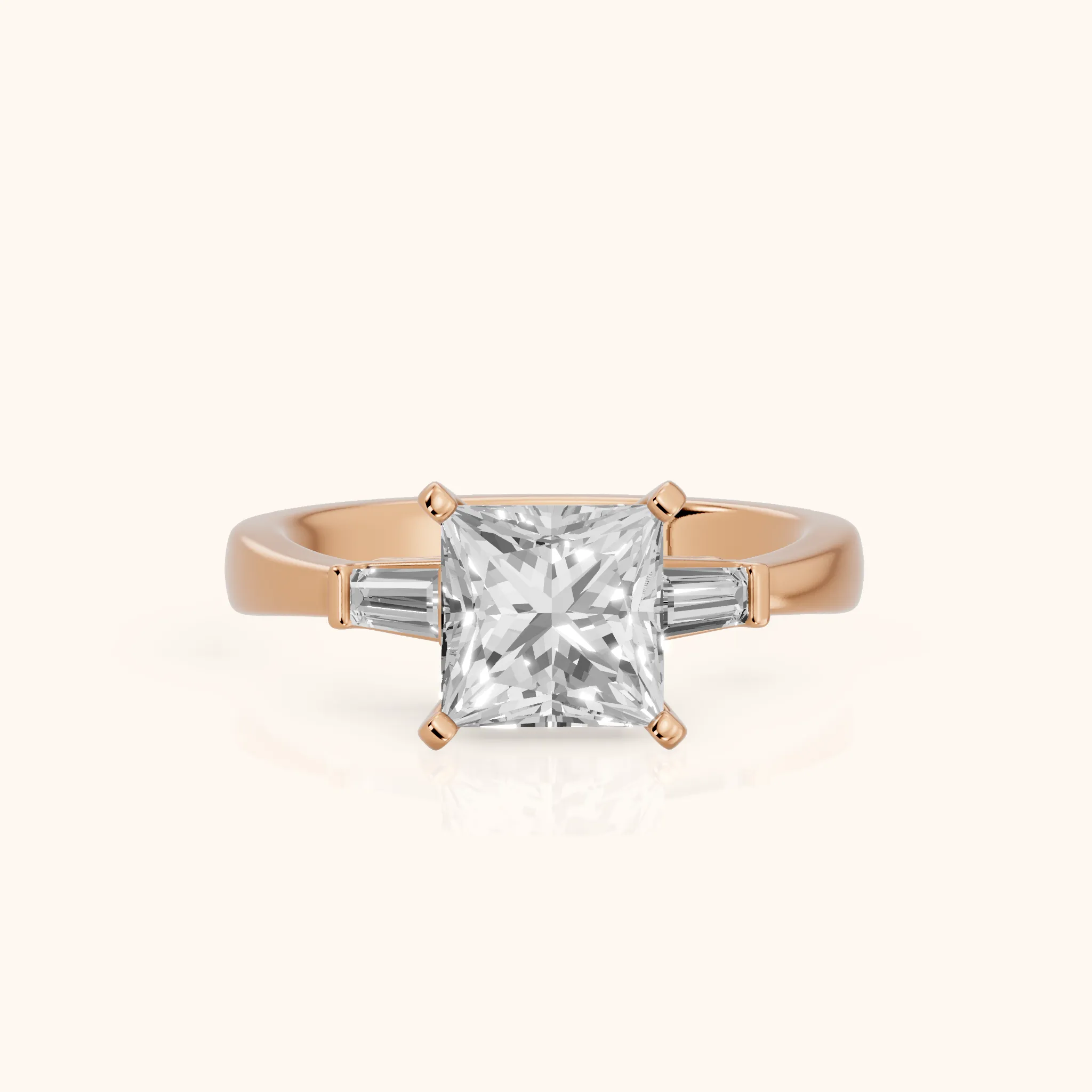 Jacinta Baguette Three-Stone Princess Diamond Engagement Ring in Rose Gold — view 1