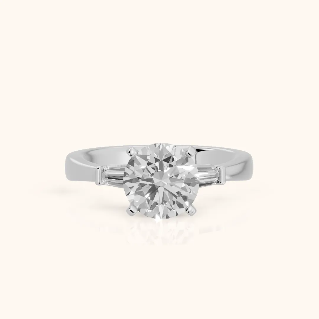 Jacinta Baguette Three-Stone Round Diamond Engagement Ring in Platinum — view 2